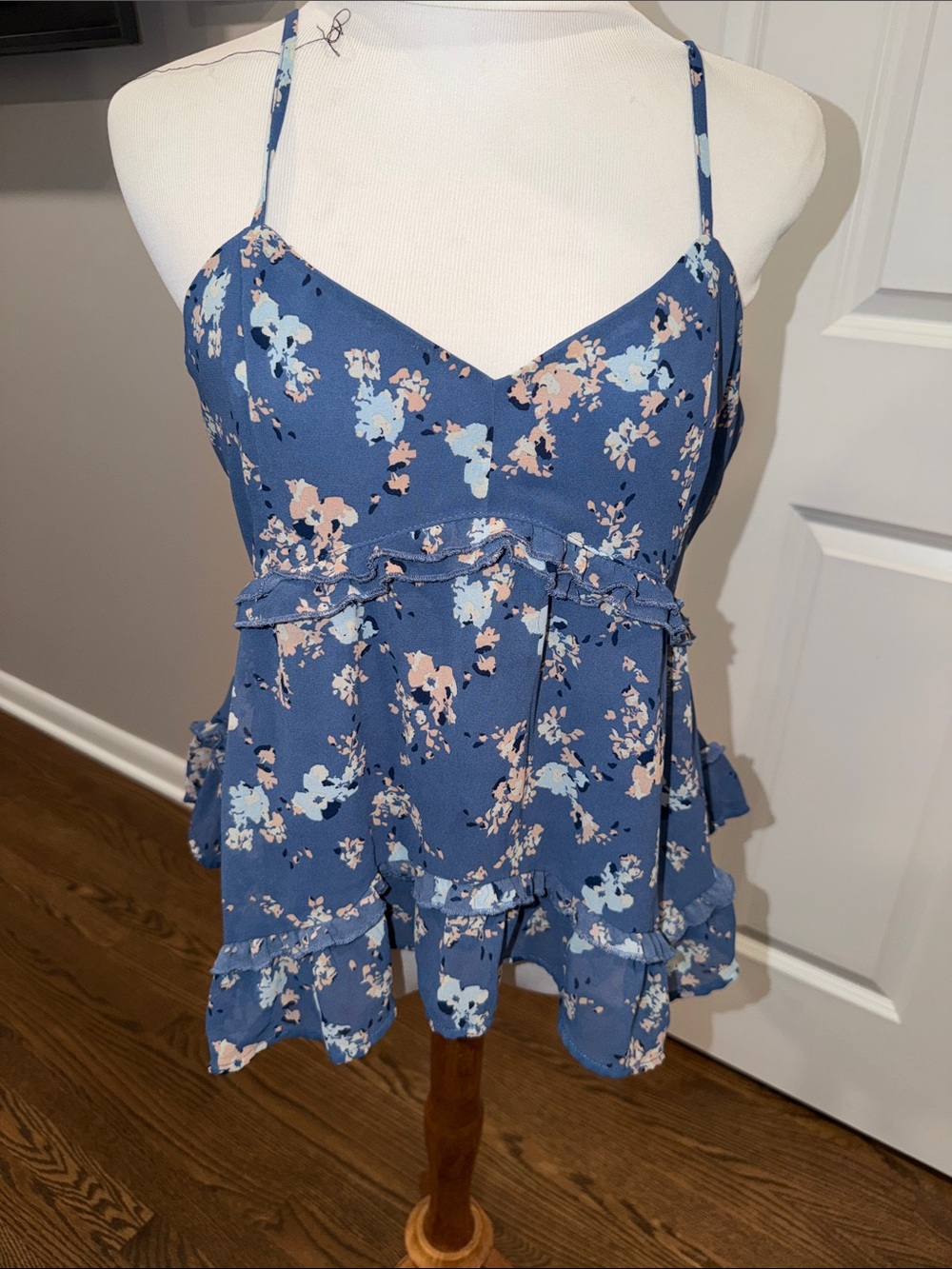 Sadie & Sage Blue Floral Ruffle Cami